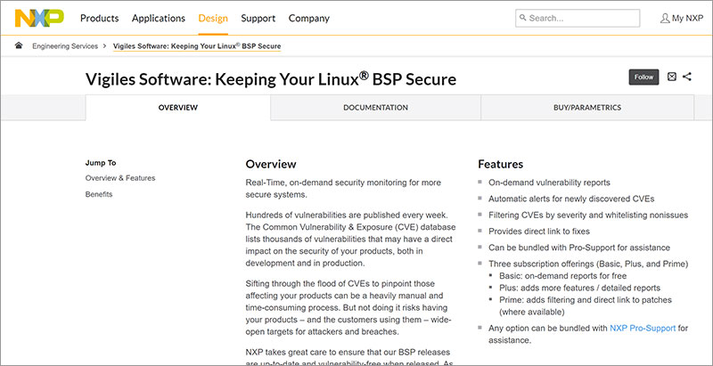 Vigiles information on NXP website