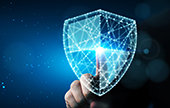 Protection network cyber security computer and safe your data concept, Businessman pointing shield protect icon
