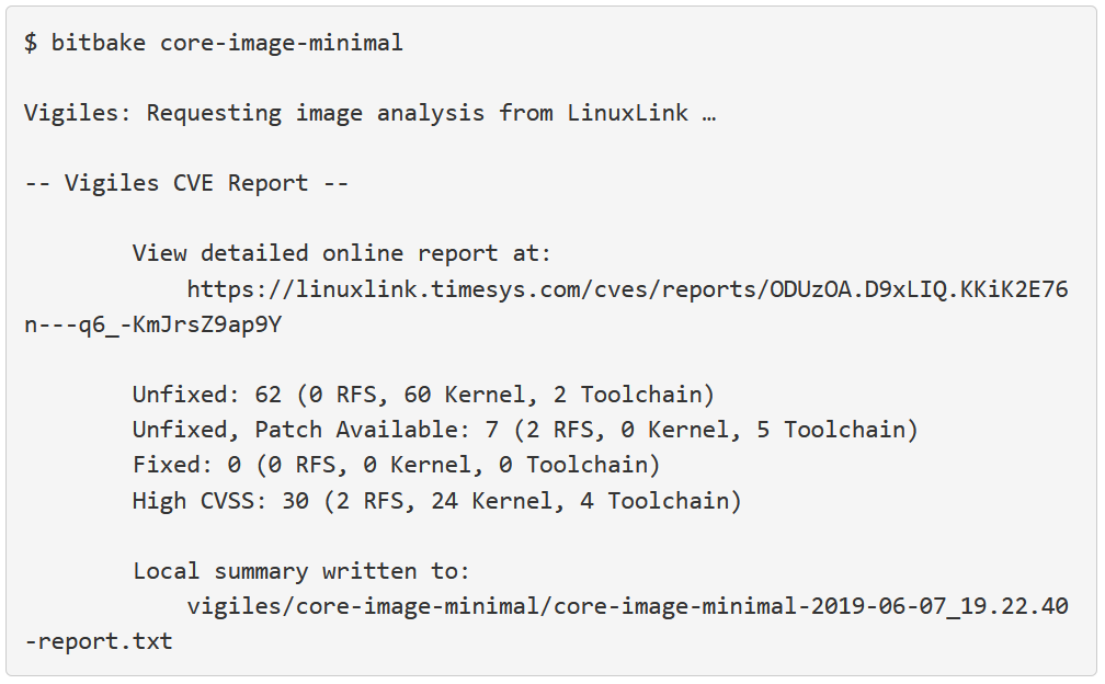 meta-timesys Vigiles CVE report for Yocto images